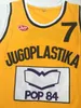 Men Toni Kukoc Jersey #7 Jugoplastika تقسيم الفيلم نسخة كرة السلة من القميصات الأصفر المخيط إسقاط شيب
