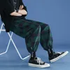 Calça masculina moda coreana unissex All-Match Trendy Flannel Wide Troushers Loose Streetwear Joggers Harajuku calças xadrez para homens 18 220914