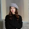 Berets Autumn And Winter Wool Knitted Beret Women's Solid Color Crochet Knit Painter Hat Ladies Warm Beanie