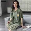 Women's Sleepwear Plus Size Womens Pajamas M-5XL Knee-length Sleepwear Leisure Womans Big Ladies Elegant Floral Printing Pyjama Chic Home Suit 220913