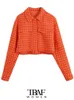 Kurtki damskie Traf Women Frayed Harm tweed przycięty płaszcz kurtki vintage długie rękawowe snap-button żeńska odzież wierzchnia elegancka wierzchołek 220913