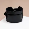 Punk lederen bangle manchet verstelbare pin gesp bracelet pols voor mannen vrouwen mode sieraden zwart