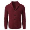 Chandails pour hommes Cardigan à col châle pour hommes, coupe cintrée, tricot torsadé, boutonné, pull en laine mérinos noire, 220914