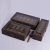 Watch Boxes 5 Slots Wood Storage Case Mechanical Men's Organizer With Lock Wooden Jewelry Gift Box