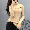 Women's Knits Tees Turtleneck Sweater Slim Female Sexy Long-Sleeved Perspective Net Yarn Splicing Knitwear Bright Pull Ladies Sweaters Pullover Top 220914