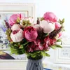 Faux blommor grönare 13 huvuden bukett konstgjord dekoration siden blommor europeiska fall livliga peony falska blad bröllop hem fest dekoration j220906