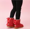 الأطفال Bailey 2 Bows Boots Leature Leather Leather Snow Snow Solid Winter Footwear Toddler Girls Boots Boots Warm Eur21-35