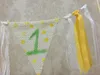 Festive Supplies Handmade Lace Cake Bunting Birthday Toppers Banner Burlap Yellow Polka Dots Baby Shower 1st Party Decoration