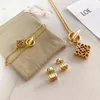 New Fashion Anagram pendant necklace asymmetric women retro earrings brass 18K gold plated ear stud hoop ladies Designer Jewelry -11856105