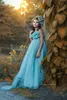 Vestidos Boho Azul Céu Claro para Meninas Flores Florais Vestidos de Concurso de Aniversário Infantil Para Sessão de Fotos Tule Vestido de Primeira Comunhão