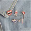 Pins Brooches Vampire Mouth Pipe Hand Holding Pink Cocktail Match Personality Special Brooch Ornament Lapel Badge Gift Pins 6052 Q2 Dhkob