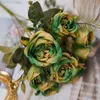 Decorative Flowers Vintage 8 Heads Artificial Silks Peony Green Rose For Decorations Fake Fower Wedding Desk Room Party DIY Bouquet Decor