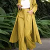 レディースツーピースパンツザンゼアファッション長袖シャツ2PCS女性スーツ夏のマッチングセットソリッドルーズパンツセットカジュアルワイドレッグズボン特大220913