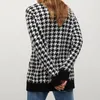 V-ringad Kvinnor Knapp Svart Stickad Houndstooth Cardigan 2022 Långärmad tröja Höst Vinter Stickad Lös Oversized Jumper Casual