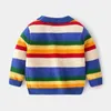 Jersey para niños pequeños, suéter informal con rayas de arcoíris, algodón cálido, Tops para bebés, jerseys, suéteres gruesos de otoño e invierno, ropa para niños 0913