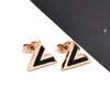 V Letter Studs Earrings for Women Black Rose Gold Fashion Design Titanium Steel Simple Statement Vintage 316L Stainless Steel Jewelry Never Fade Not Allergic