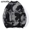 Mens Sweaters LENSTID Men Hip Hop Knitted Jumper Sweaters Letter Embroidery Print Streetwear Harajuku Autumn Hipster Casual Loose Pullovers 220914