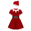 Girl's Kids Girls Christmas Cosplay Santa Costume Tassel Princess With Hat Belt Children Ny Year Party Dresses