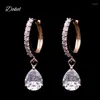 Pendientes de aro DOKOL moda Color oro rosa clásico deslumbrante forma de pera CZ piedra pendiente de mujer joyería para fiesta DKE0037