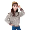 New Girls Print Knit Sweater With Ruched Spring Autumn Kids Pullover Clothes Top Children Costume For Teen Girl 4 to 13Years Old 0913