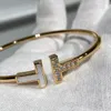 Bracciale rigido di lusso per donna Braccialetti di gioielli firmati doppia T Braccialetti di diamanti in oro fritillary Regali classici di moda per matrimoni e feste di fidanzamento