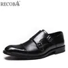 Sapatos sociais primavera novo bloco esculpido masculino couro comercial britânico preto fivela Oxford 220914