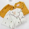 Women's Sleepwear Women Pajamas Set Summer Comfort Gauze Cotton Turn-down Collar Sleepwear Set Ladies Thin Loose Cartoon Carrot Printed Homewear 220913