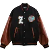 Men's Jackets Men Dark Color Embroidery Varsity Jackets Hip Hop Vintage PU Leather Stitching Sleeve Color Contrast Baseball Uniform Loose Coat T220914