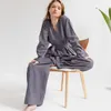 Damen-Nachtwäsche, Baumwollleinen, Damen-Pyjama-Robe-Sets, Schnürung, lange Ärmel, 2-teilig, Nachthemd, Trainingsanzug, Freizeithose, Nachtwäsche, Anzüge 220913