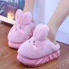 Pantoufles oreilles de lapin blanc poilues pour femmes chaussures de maison en peluche filles rose grosse plate-forme d'hiver diapositives l2209069626991