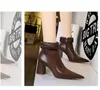 Sexy Nightclub Slim Thick Heel High Heel Pointed Knitted Belt Lapel Side Zipper Short Boots Women's Boots with box 525852