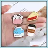 Broches Broches Personnalisé Petit Déjeuner Personnalisé Émail Broches Belle Insigne Pour Filles Garçon Vache Café Yaourt Pizza Sandwich Alliage Dur Dh0Vj