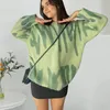 Kvinnors stickor Tees Aproms Elegant Green Standed Print Pullovers Women Winter O-Neck Loose Long Sweaters Streetwear Warm Outerwear 220914