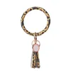 PU Leather Creative Bracelet Pendants Keychain for Women Fashion Floral Leopard Wristlet Keychain Tassel Bangle Key chain Accessories
