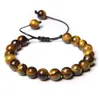 Tiger Eye Stone Pärledarmband Justerbara strängar flätade rep armband 8mm naturliga lava rock män kvinnor yoga helande balans armband