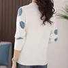 Women's Knits Tees TuangBiang Dots Autumn Winter Retro Pullovers Mock Neck Woman Long Sleeve White Knitted T-Shirt Slim Elastic Stylish Jumper 220914