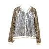 Damesjassen Casual jas lovertjes korte tops gouden zilveren patchwork lagen vrouwen pailletten jas bling glanzende bovenkleding