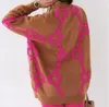 Damestruien nieuwe merkontwerper V-hals jas Zakborduurwerk Mode supre gebreide vesten Jas Dame losse truien