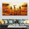 Afrikanische Frauen Sonnenuntergang Leinwand Malerei abstrakte Landschaft Poster und Drucke Wandbilder für Wohnzimmer Home Gang Dekoration297a