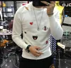 Yeni erkek nedensel o boyun süveteri Sonbahar Kış Kükürme Örme Tasarımcı Jumper Sweaters İnce Uygun Erkek Hayvan Çiçekleri Stiller Uzun Kollu Siyah Beyaz Renk