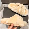 Explosive cross small LOGO triangle plush slippers thick bottom autumn winter season classic fashion warm comfortable indoor outdoor famous designer muller shoes
