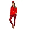 Dames tweedelige broek Dames Slaap Top Kerstpak Ronde Kraagletters Plaid Print losse elastische huiskleding