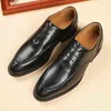 Dress Shoes Oxford Leather Men's Brown New Business British Formal Wedding Pointed Lace Up Casual Fashion 220914