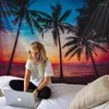 Tapisseries Magnifique paysage marin Tapisserie de cocotier Lever du soleil Coucher de soleil Tenture murale Décoration d'intérieur Hippie Boho Tapis de yoga Feuille de plage