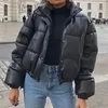 Femmes vers le bas Parkas hiver femmes veste épaisse chaude femme courte Parkas mode noir PU cuir manteaux femmes élégant fermeture éclair coton vestes haut 220914