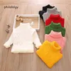 Pullover PHILOLOGY add plush pure color winter boy girl kid thick Knitted bottoming turtleneck shirts solid high collar pullover sweater 220914