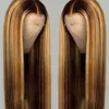 Ombre Straight Lace Front Wig Highlight Brown Colored Human Hair Wigs For Women 13x4