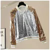 Damenjacken, Freizeitjacke, Pailletten, kurze Oberteile, golden-silberne Patchwork-Mäntel, Damen-Paillettenmantel, glitzernde glänzende Oberbekleidung