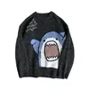 Mens Sweaters 40%Womens Cartoon Shark Print Round Neck Long Sleeve Top Student Everyday Loose 220914