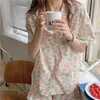 Pijama de roupas de sono feminino sets de colarinho curto de coleira curta feminino de ver￣o fino estampado kawaii womens 2pcs quimono pijamas elegantes 220913